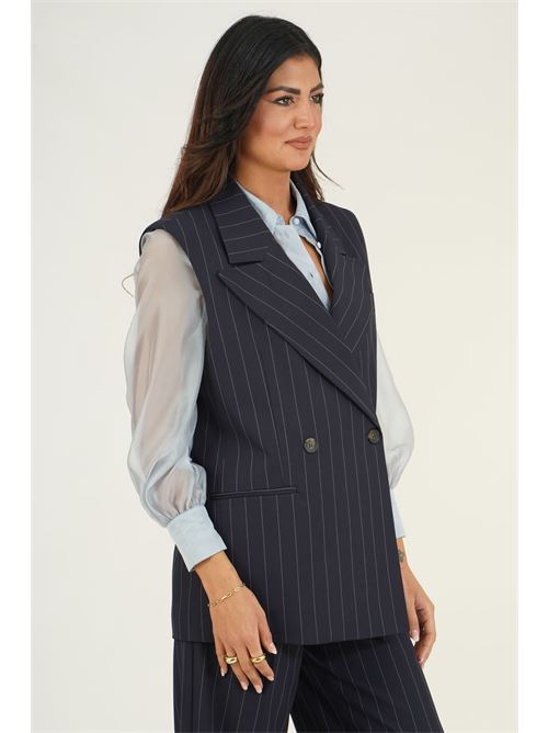 Gilet lungo doppiopetto gessato Elmas Phil | 040648BLU